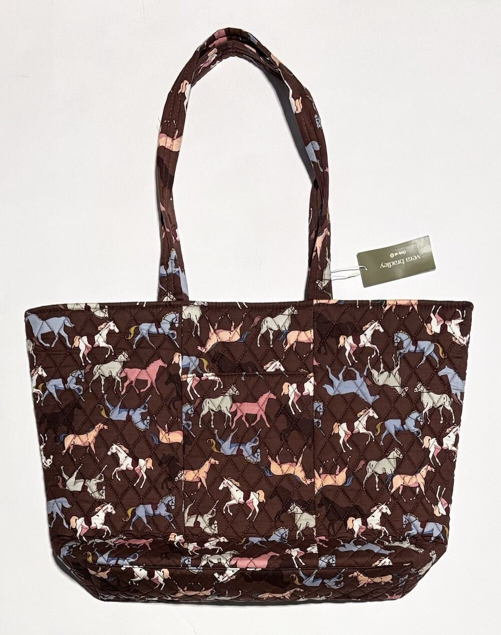 Vera Bradley Galloping Horses East West Tote Bag Brown Pink NWT